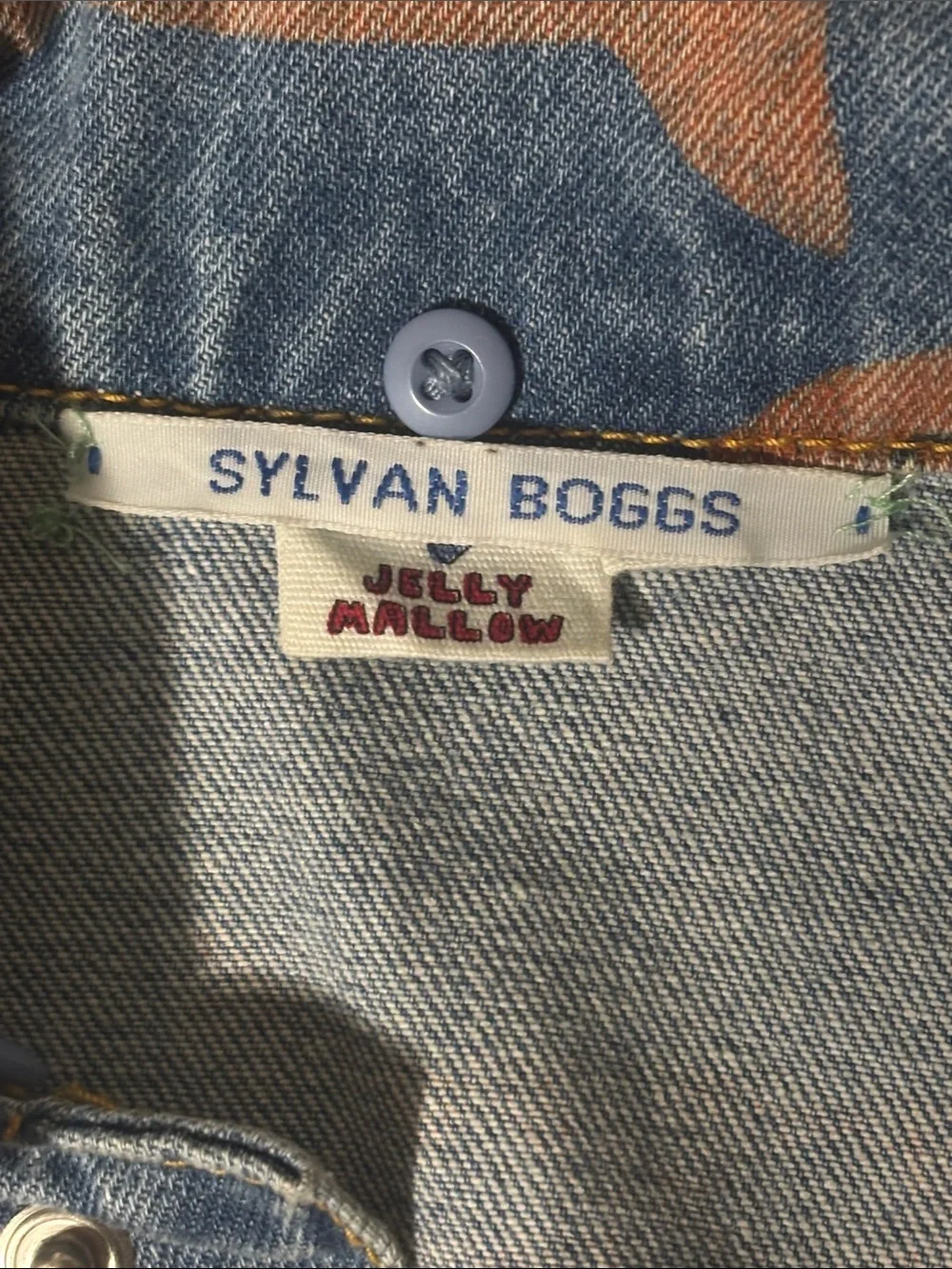Jellymallow Sylvan Boggs Kids Orange Cat Face Denim Jacket Blue Light Wash